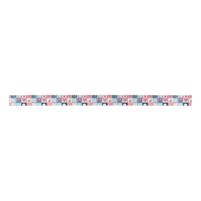 Charmantes Niedliches Patchwork-Design Satinband (Vorderseite)