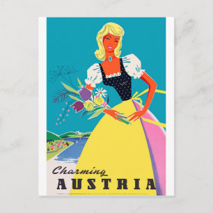 Charmantes Österreich, Frau mit Blume, Abbildung Postkarte