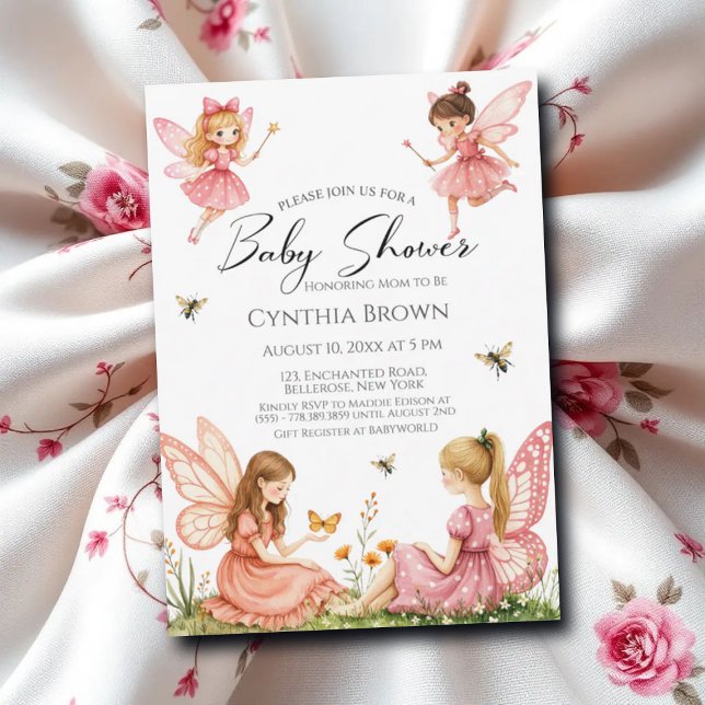 Charmantes Pink Fairies Woodland Babydusche Einladung (Von Creator hochgeladen)