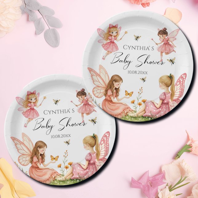 Charmantes Pink Fairies Woodland Babydusche Pappteller (Von Creator hochgeladen)