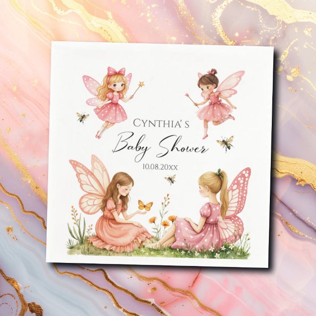 Charmantes Pink Fairies Woodland Babydusche Serviette (Von Creator hochgeladen)