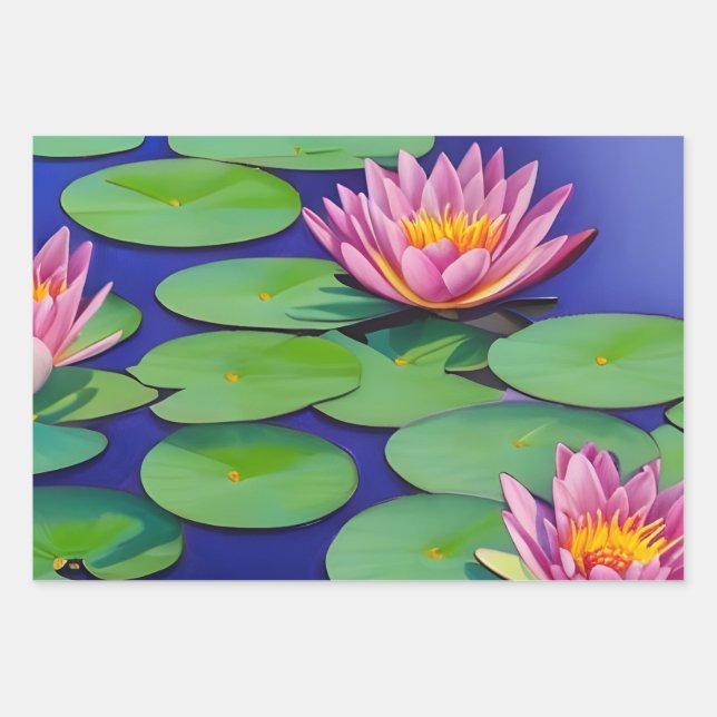 Charmantes Pink Water Lilies Geschenkpapier Set (Vorderseite)