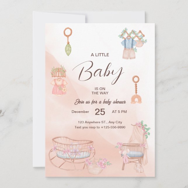 Charmantes Pink Watercolor Kinderdusche Einladung (Vorderseite)