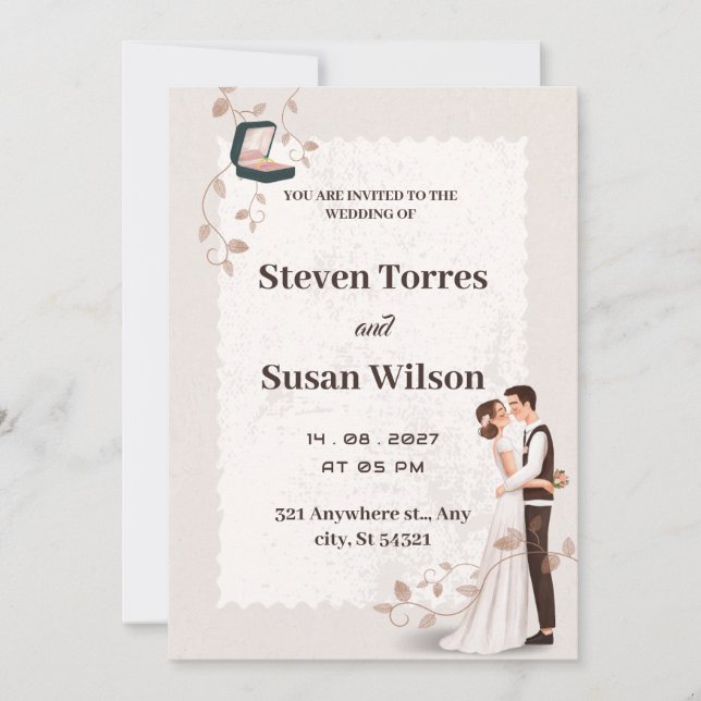Charmantes Romantisches Beige gezeichnet Einladung (Vorderseite)