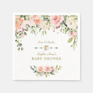 Charmantes Rosa Blush Creme Blume Babydusche Serviette
