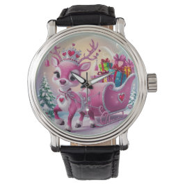 Charmantes Rosa Rentier Weihnachtsschmuck Armbanduhr