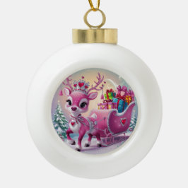 Charmantes Rosa Rentier Weihnachtsschmuck Keramik Kugel-Ornament