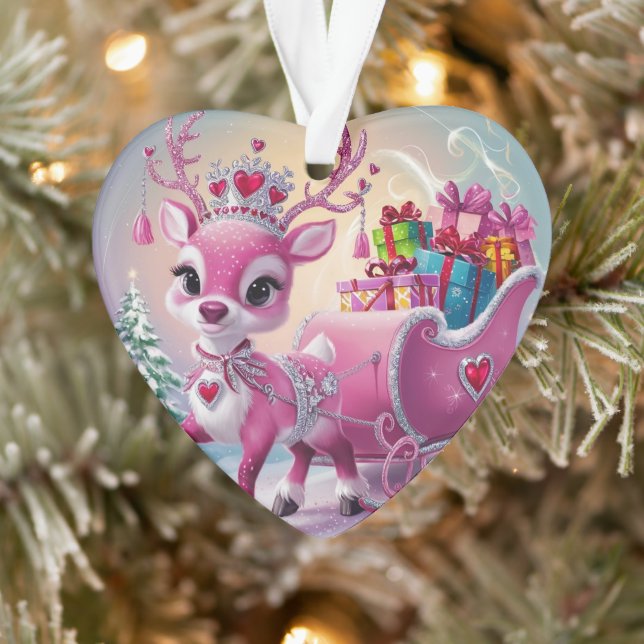 Charmantes Rosa Rentier Weihnachtsschmuck Ornament (Baum)