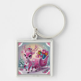 Charmantes Rosa Rentier Weihnachtsschmuck Schlüsselanhänger