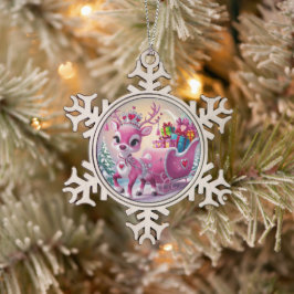 Charmantes Rosa Rentier Weihnachtsschmuck Schneeflocken Zinn-Ornament