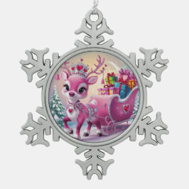 Charmantes Rosa Rentier Weihnachtsschmuck Schneeflocken Zinn-Ornament