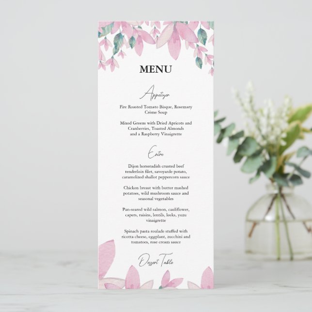 Charmantes, rosafarbenes Wisteria Menu Menükarte (Stehend Vorderseite)