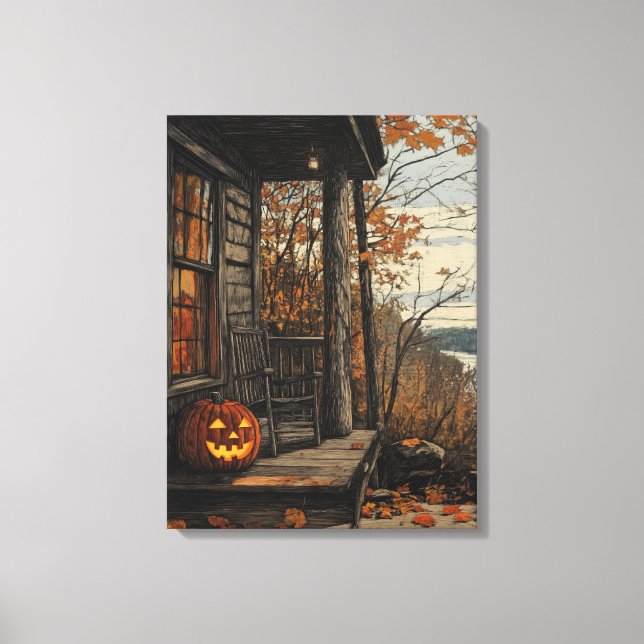Charmantes Rustikales Halloween Bauernhaus Leinwanddruck (Vorderseite)
