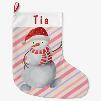 Charmantes Schneemannrosa und Lila gestrichene Wei Großer Weihnachtsstrumpf