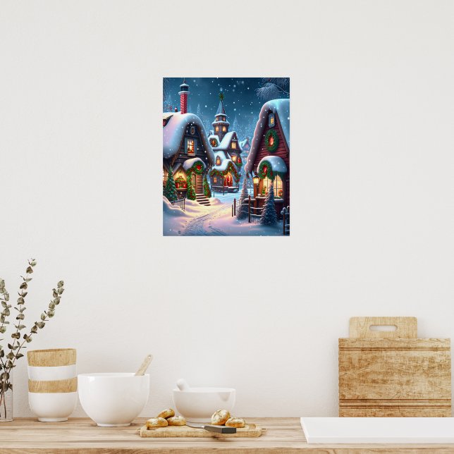 Charmantes, schneesicheres Weihnachtsdorf Poster (Küche)