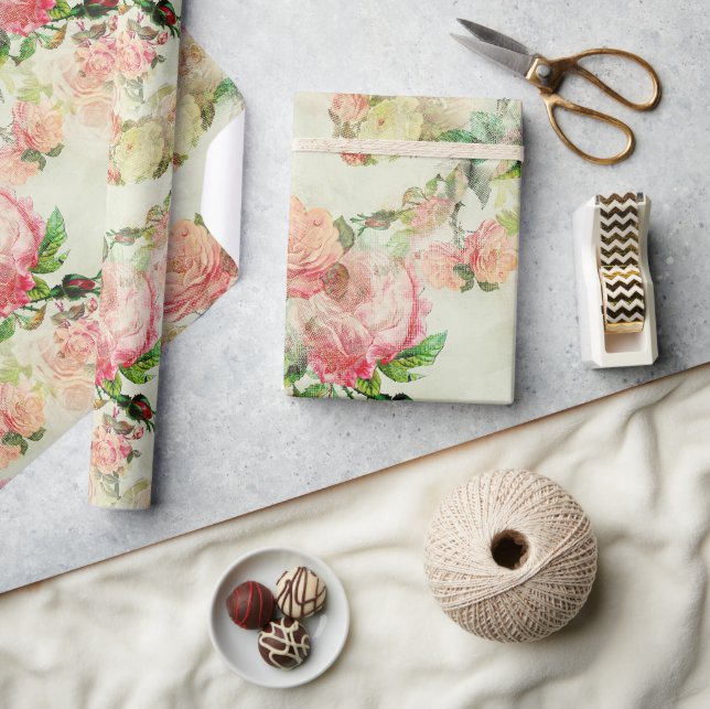 Charmantes Shabby Chic Rosa Rose Kunst Geschenkpapier (Kunsthandwerk)