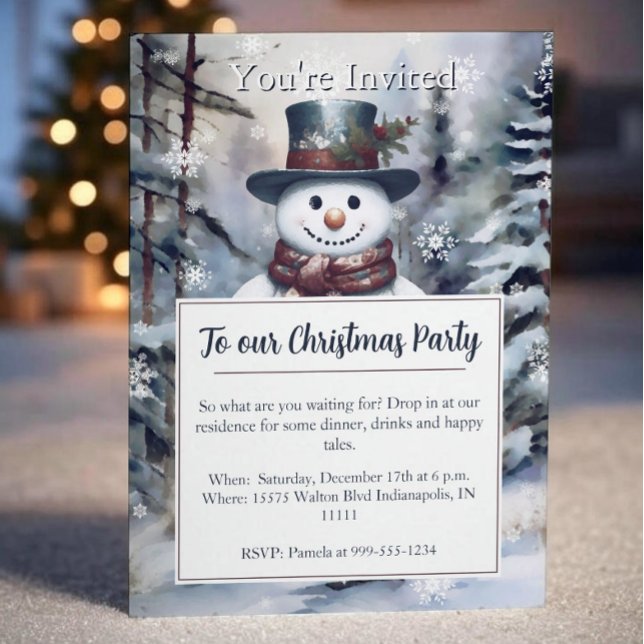 Charmantes Snowman Watercolor Winterwald Party Einladung (Charming Snowman Watercolor Winter Forest Party Invitation
)