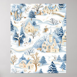 Charmantes Snowy Village mit Waldtieren Poster