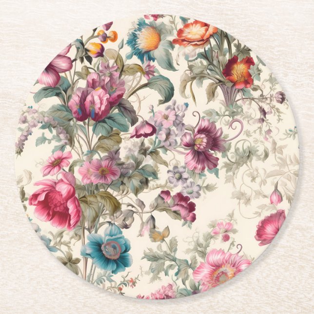 Charmantes Vintages Inspiriertes Sommerfloral Runder Pappuntersetzer (Vorderseite)