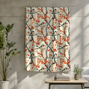 Charmantes Vogelschwarz mit Herbst-Blume Fleecedecke