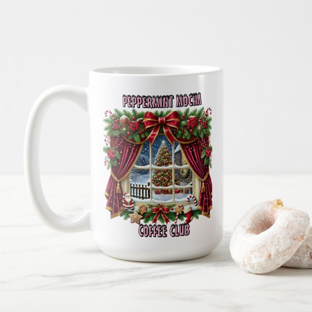 Charmantes Weihnachtsfenster mit festlichen Dekora Kaffeetasse (Mit Donut)