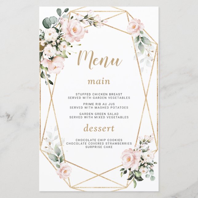 Charme Aquarelle rose Floral Or Sweet 16 Menu (Devant)