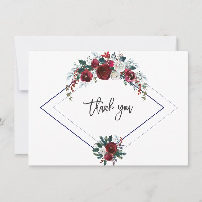 Charme Bourgogne Floral Pin Marine Mariage Merci (Devant)