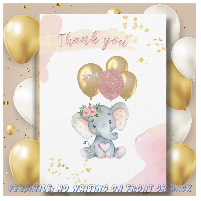 Charme Danke Pink Floral Elephant Card Einladung (Von Creator hochgeladen)