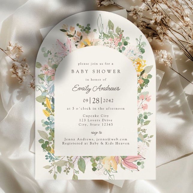 Charme de jardin fleur sauvage | Invitation baby s (Wildflower Garden Charm | Arch Baby Shower Invitation)