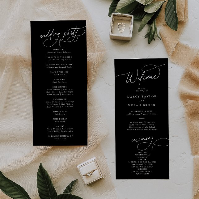 Charme élégant Flat Dark Black Wedding Programme (Elegant Charm Flat Dark Black Wedding Program)