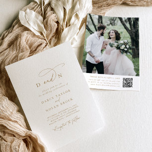 Charme élégant Photo Gold Wedding Invitations RSVP