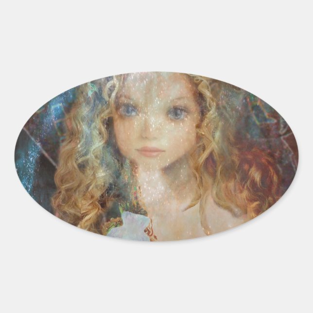Charme - Fairy Angel mit Fairy Dust Segen Ovaler Aufkleber (Vorderseite)