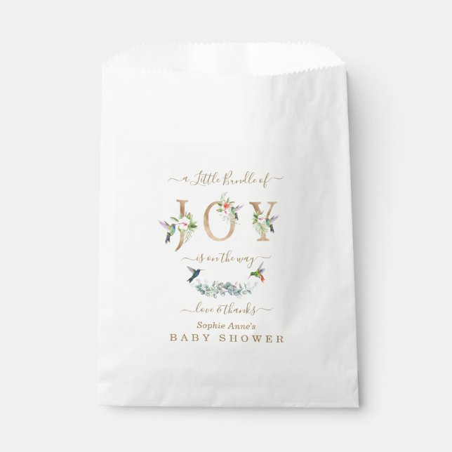 Charme kleine Menge Joy Hummingbird Baby Dusche Geschenktütchen (Vorderseite)