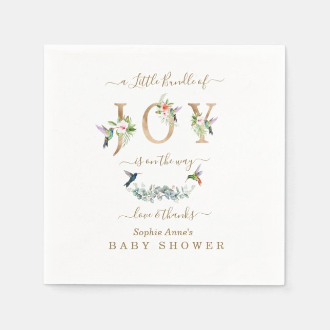 Charme kleine Menge Joy Hummingbird Baby Dusche Serviette (Vorderseite)