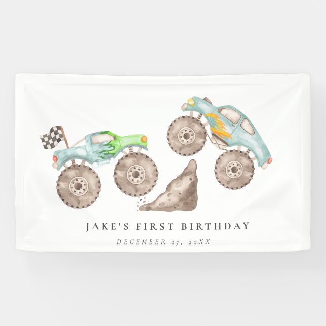 Charme Monster Truck Bash Geburtstag Banner (Horizontal)