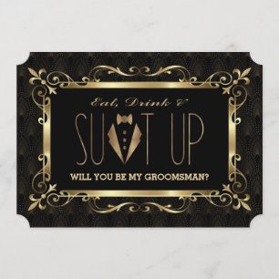Charme Roaring 20s Gold Art Deco Sei mein Trauzeug Einladung