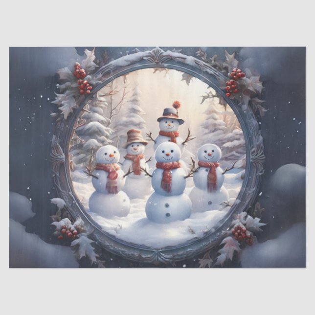 Charme Snowman Family Decoupage Handwerkspapier Seidenpapier (Vorderseite)