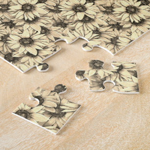 Charme Vintage Tournesol Ton Sépia Puzzle