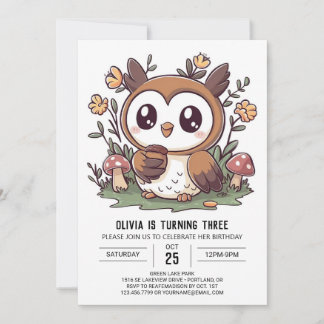 Charme Whimsical Digital Owl Geburtstag Einladung