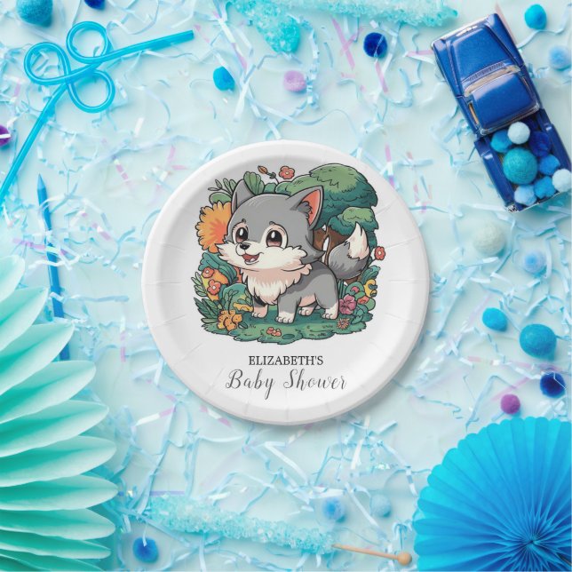 Charming Adorable Wolf Babydusche Pappteller (Party)