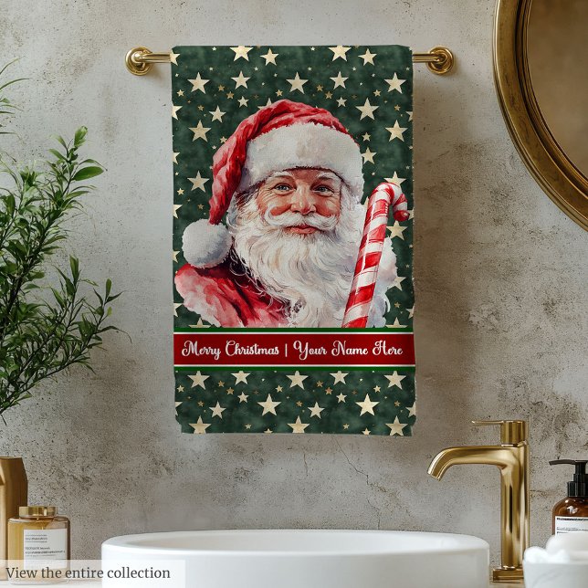 Charming Aquarelle Santa Claus Serviette de bain e (Charming Watercolor Santa Claus Bath Towel Set)