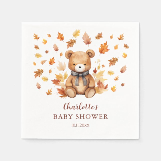 Charming Autumn Teddy Bear Baby Shower Serviette (Vorderseite)