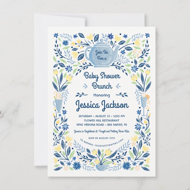 Charming Baby Dusche Brunch Einladung blau (Vorderseite)