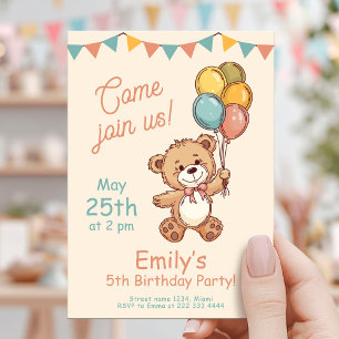Charming Bären Balloons Pastell Party Einladung