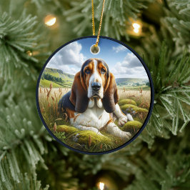 Charming Basset Hound Scene Keramik Ornament