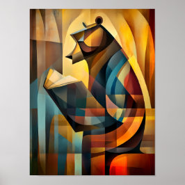 Charming Bear - Kubist Reader in Deep Thread Poster