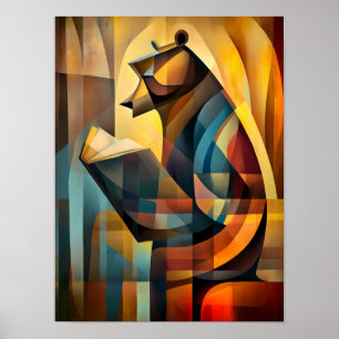 Charming Bear - Kubist Reader in Deep Thread Poster