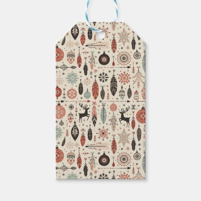 Charming Beige Boho Weihnachten Geschenkanhänger (Vorderseite)