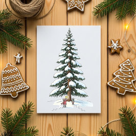 Charming Big Tree Scene Cute Christmas Card Design Feiertagskarte