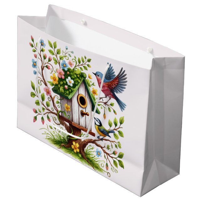 Charming Birds & Blooms Große Geschenktüte (Vorderseite Schrägansicht)
